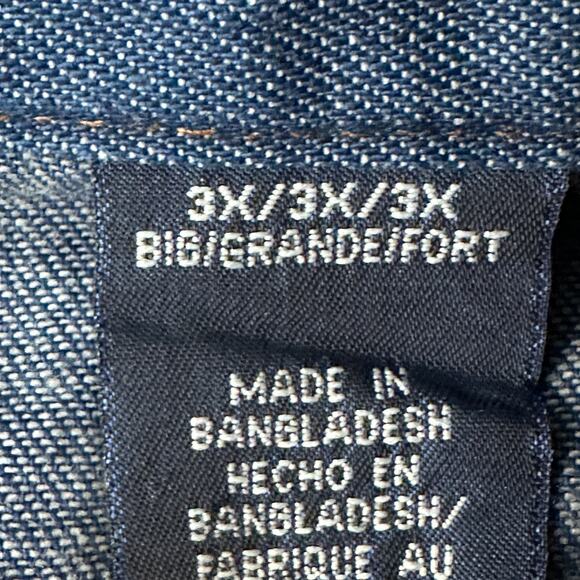 Wrangler Denim Shirt Men’s 3X Big Blue Western Pearl Snap Long Sleeve Cowboy Cut - Picture 7 of 11